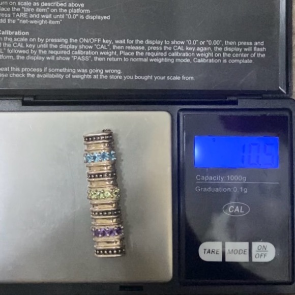 Vintage CID 925 Sterling Signed Amethyst Blue Topaz Peridot Bar Pendant Brooch - Picture 10 of 16